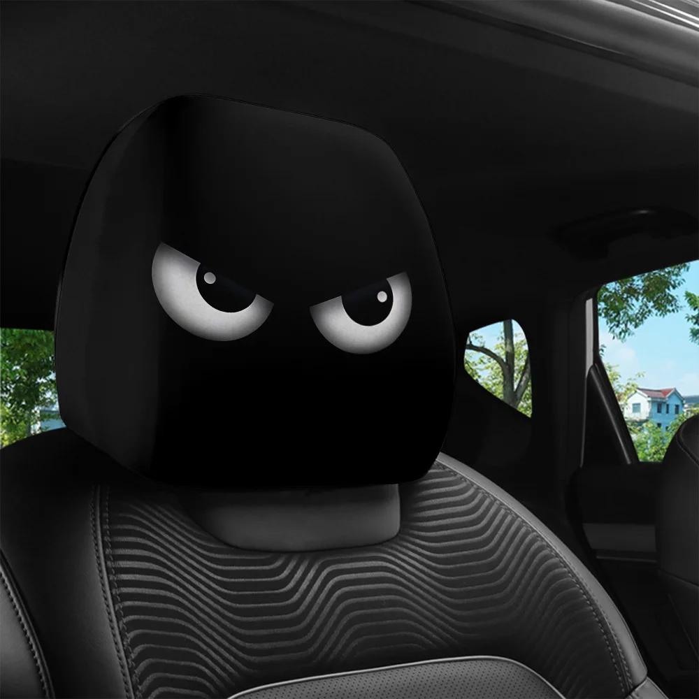 2PCS Funny Slanted-Eye Cartoon Car Headrest Cover - Halloween Christmas Holiday Auto Interior Decor
