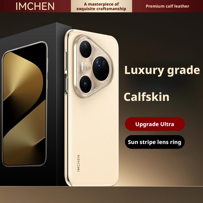 

Hign-end Luxury Grade Calfskin Genuine Leather Case For Huawei Pura 80 Pro Pro+ Ultra Gilded Border Sun Stripe Lens Protector Genuine Leather&Huawei Pura 80
