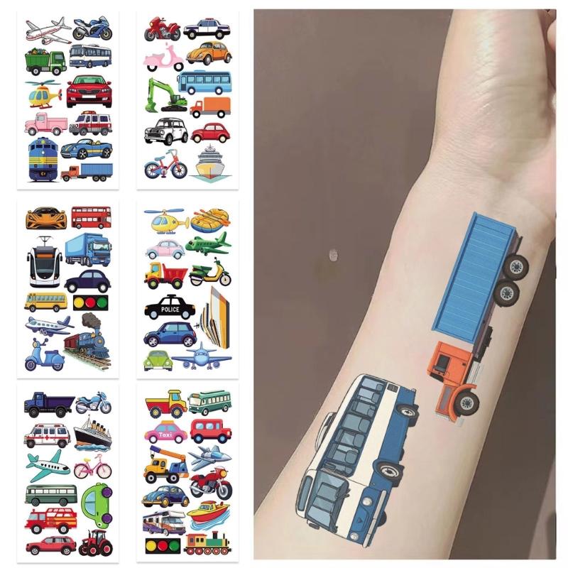10 Sheets Childrens Transport Themed Temporary Brand the face Colors Skin Safe Decals For Boys Girls Craft Activities