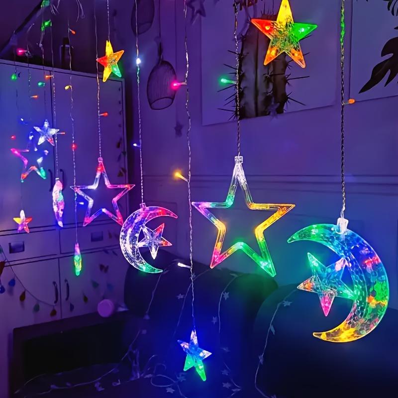 1 Set LED Fairy Curtain Lights - Star and Moon Design Hanging Decor - Battery Operated (3 AA Not Included) - Perfect Gift for Home Decor Lovers