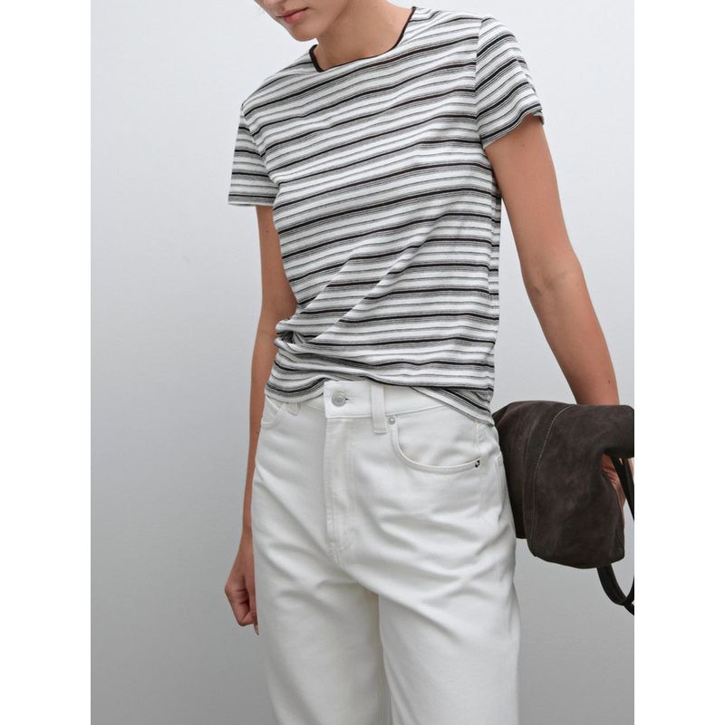 Za2025 Summer New Women clothes Casual Retro Stripe round Neck Short sleeve T-shirt Top 06206545 700