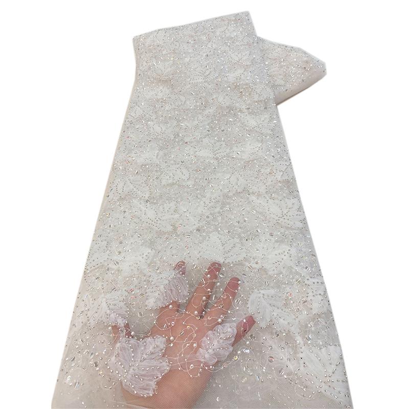 High Quality African Tube Beaded Sequin Lace Fabric Sequin Embroidery French Tulle Lace Nigerian Wedding Dress Cheongsam Fabric