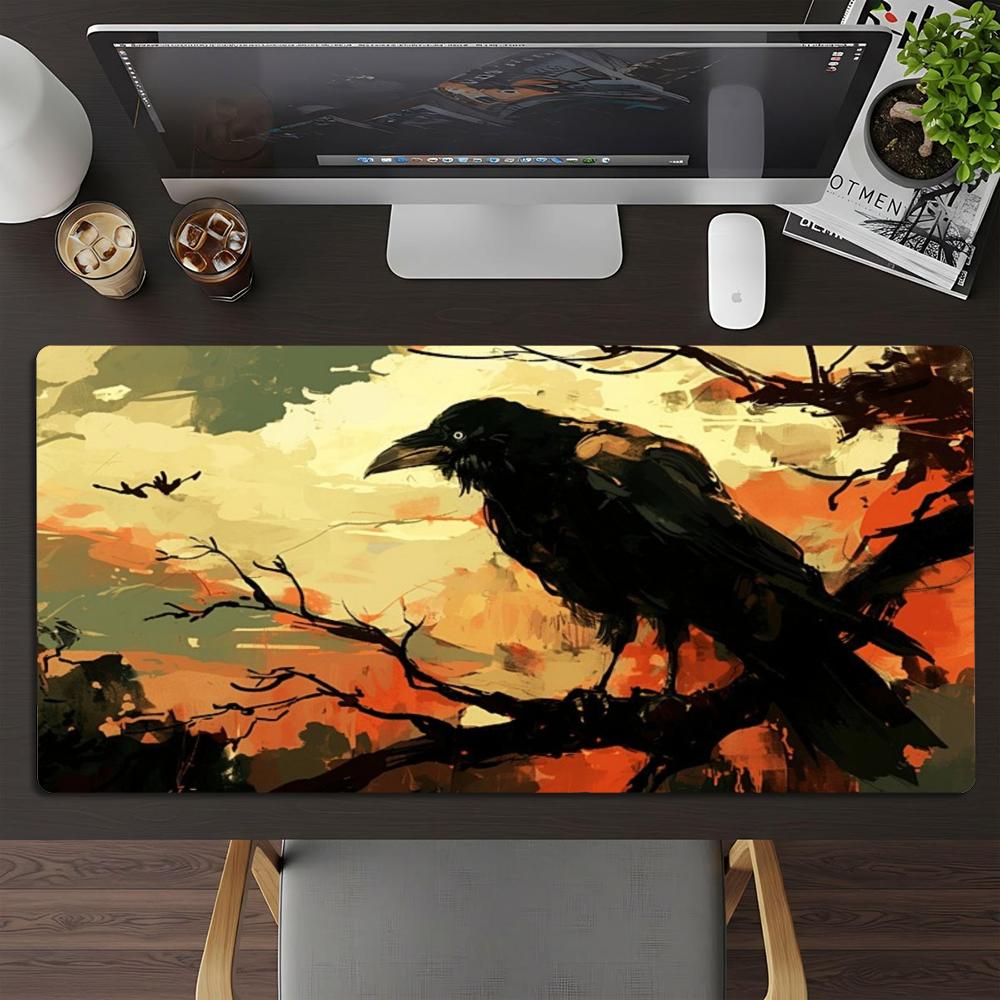 XXL Black Gold Raven Plum Blossom Mousepad Abstract Deskmat Non-Slip Rubber Gaming PC Keyboard Desk Mats Gamer Mouse Mats