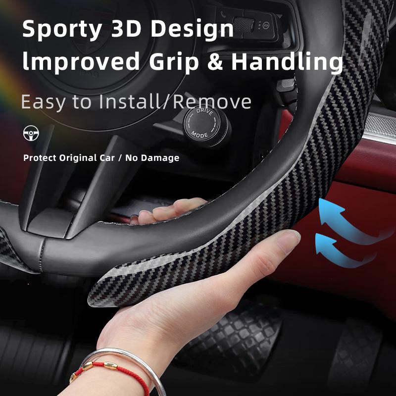 Suitable for Porsche Carbon Fiber Texture Steering Wheel Cover with Snap-On Wave-Shaped Sports Design Protective Shell for Macan Cayenne Taycan