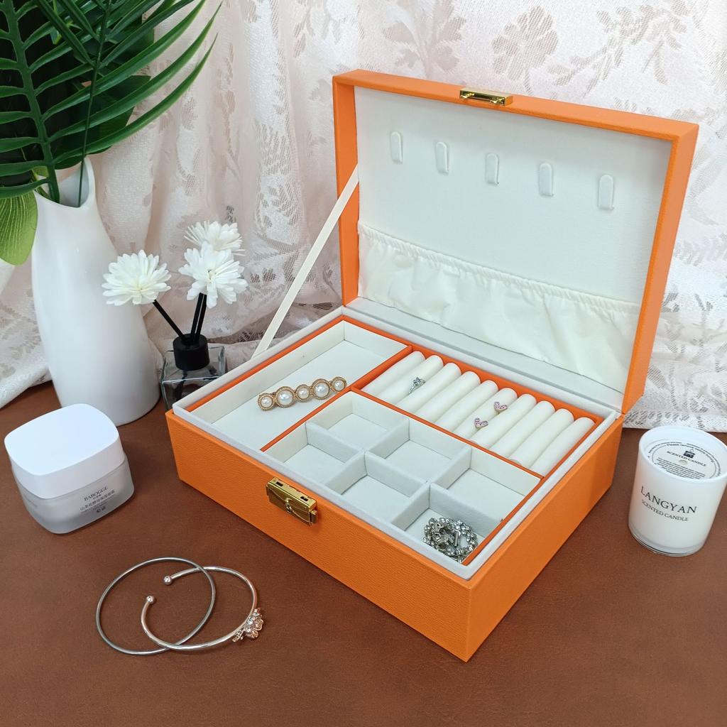 Double-layer locked storage box, jewelry box, jewelry box, stud earrings, ring box, necklace, jewelry packaging box.