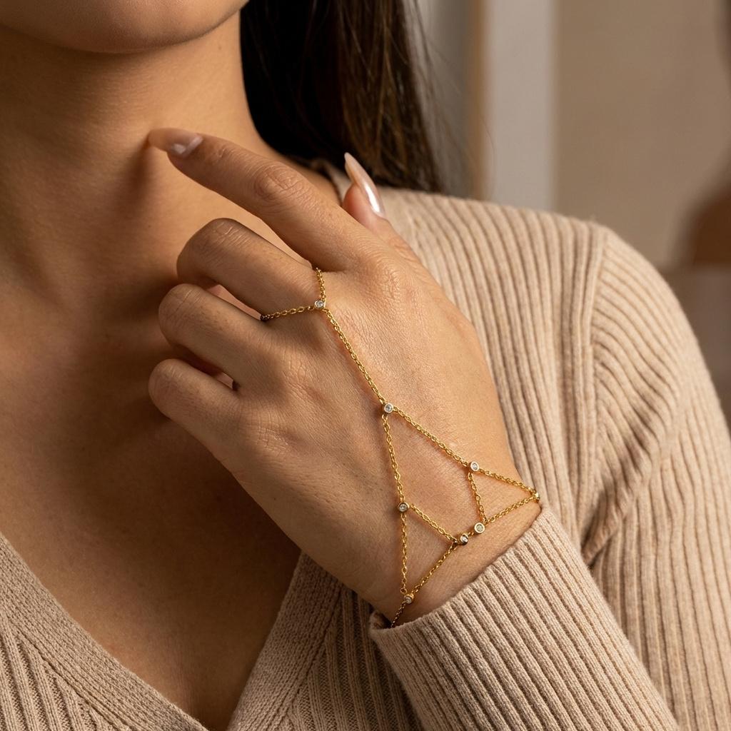 Braccialetto a Mano Minimalista in Acciaio Inossidabile per Donna Braccialetto per Dita con Zircone Catena Geometrica Multistrato Gioielli Y2K