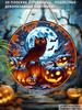Halloween Owl Pumpkin Moon Round Flat Wooden Hanging Sign
