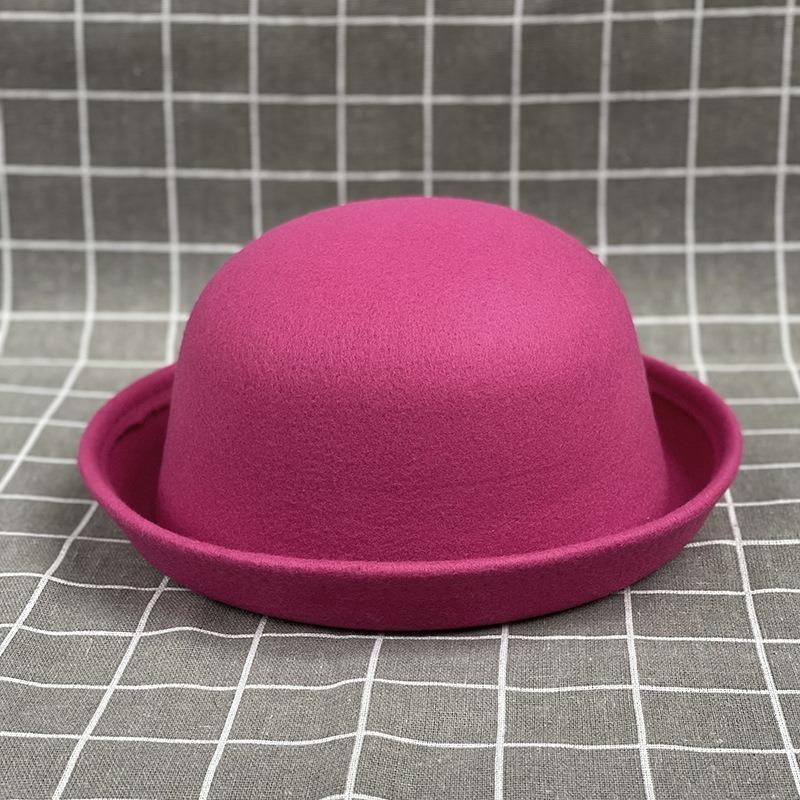 Curled Dome Woolen Top Hat Female Parent-Child Small Pot Hat Male And Female Baby Hat British Retro Bucket Hat