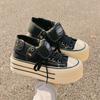 Original Black Platform Versatile High-top Canvas Shoes Female Ins Student Party Comfortable Casual Shoes Retro Wear-resistant Board Shoes