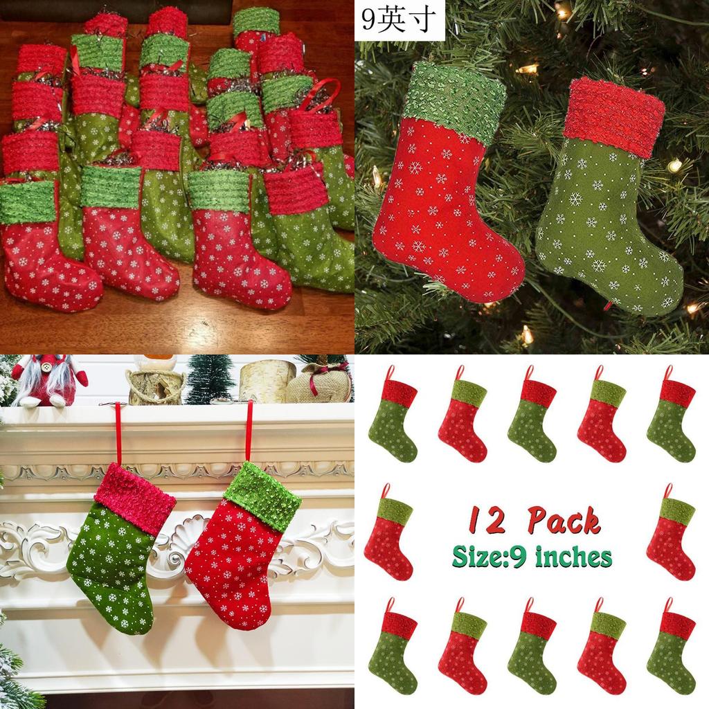 Christmas Stockings Decoration Gift Bag In Red And Green High-quality Fabric