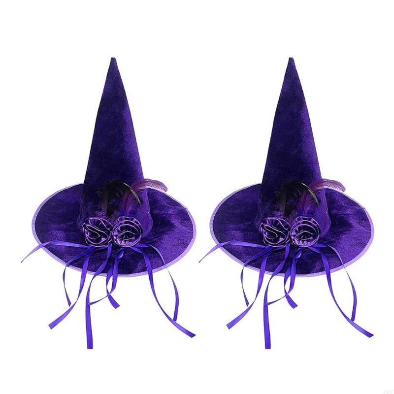 

Color Velvety Witch Hat With Color Fabric Roses For Halloween Party