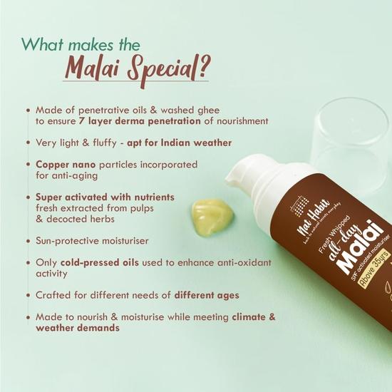 Nat Habit All Day Face Cream, Fresh Whipped Flax Bakuchi Face Malai With Vitamins E, C & Omega (Ages 35+, 30g)