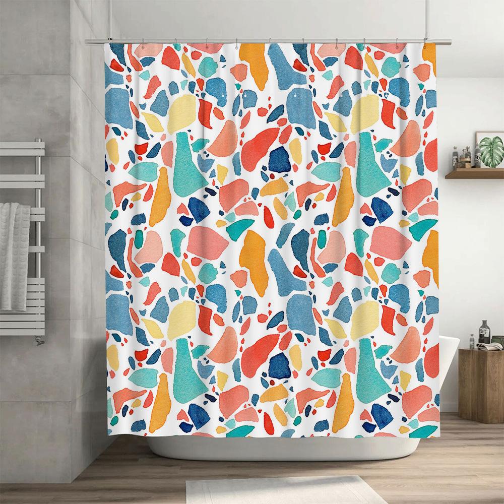 Vibrant Waterproof Bathroom Shower Curtain Fabric Decorative Print Watercolor Geometric Pattern Multicolor (Large)