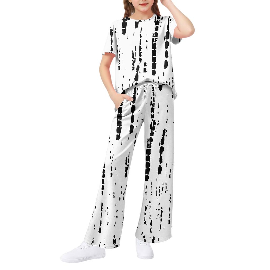 Girls' 2-Piece Set - Short Sleeve Tee & Wide Leg Pants