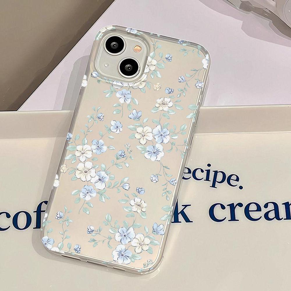 Fresh blue flower for iPhone17ProMax mobile phone case 17 Apple 16/15 matte 13 transparent 14
