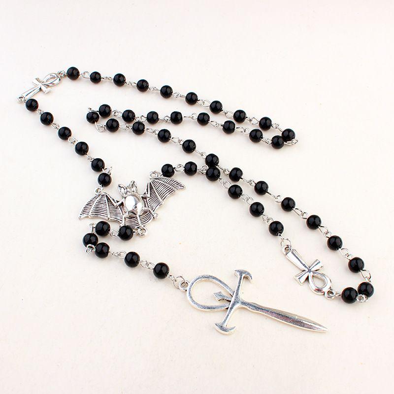 Y2K Punk Long Cross Necklace for Women - Dark Beaded European & American Versatile Clavicle Chain