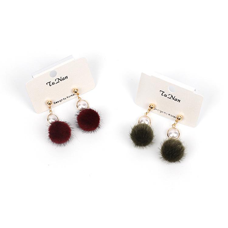 Pearl fur ball earrings, plush ball earrings, personalized versatile winter mink jewelry