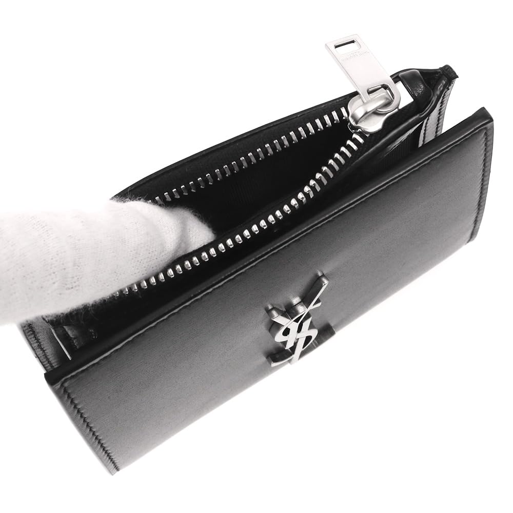 Saint Laurent Paris Bifold Compact Leather 575726 0SX0E 1000 Women's Wallet, Black, [Used]