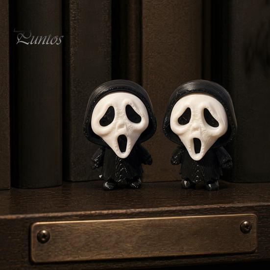 Black Robe Ghost Figurine 3D Printed Scream Face Ornament, Mini Desktop Statue for Halloween Miniature Gift Decoration, Funny Skeleton Home