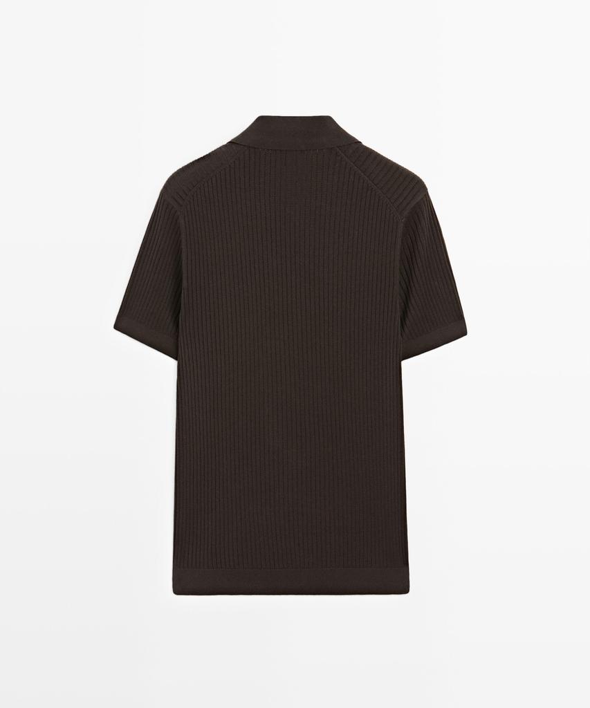 Masimodutti 100% Cotton Ribbed Knit Polo Shirt