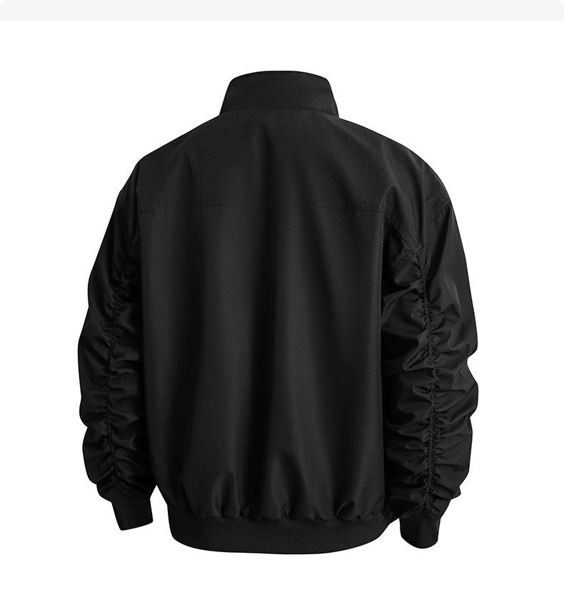 Men's Windproof Stand Collar Workwear Jacket - American Style, Three-Proof, Short, Loose Fit, for Spring & Autumn.