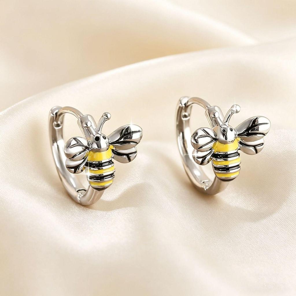 Yan Bai Retro Bronze Zircon Enamel Bee Earrings: Charming Yellow & White Insect Studs for Women