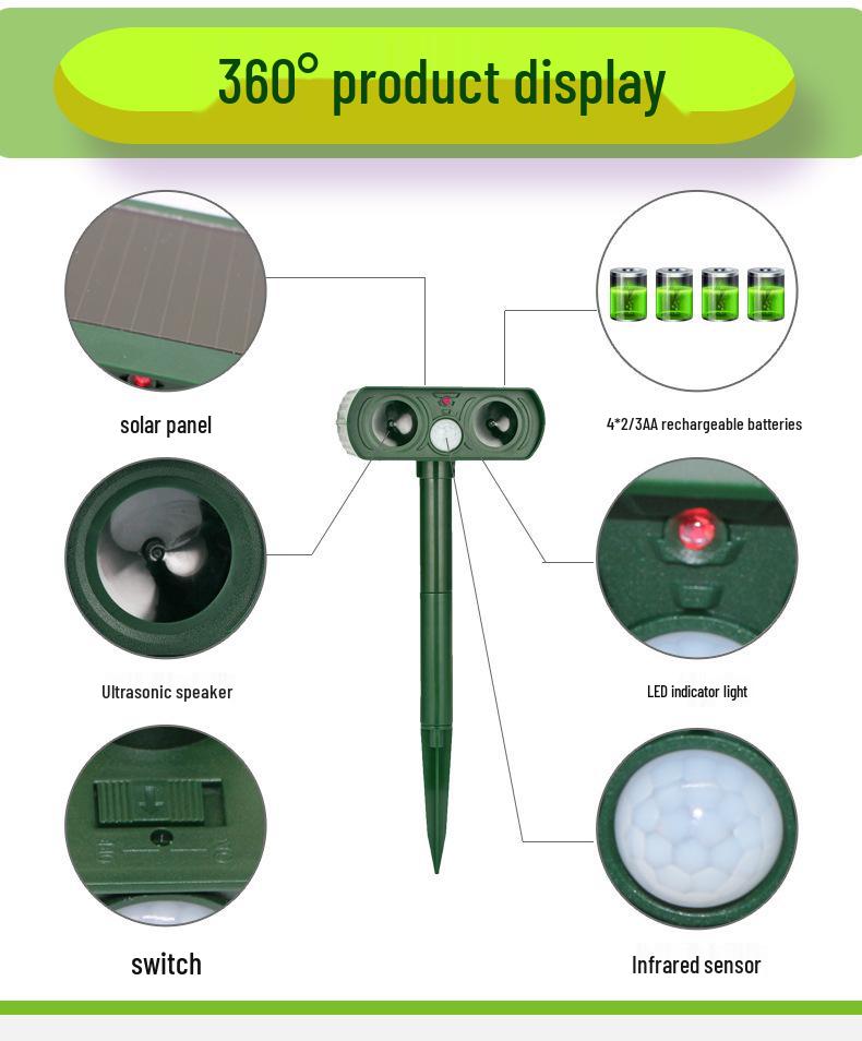 Solar Ultrasonic Repeller for Animals: Mouse, Bird, Dog, Rabbit, Deer