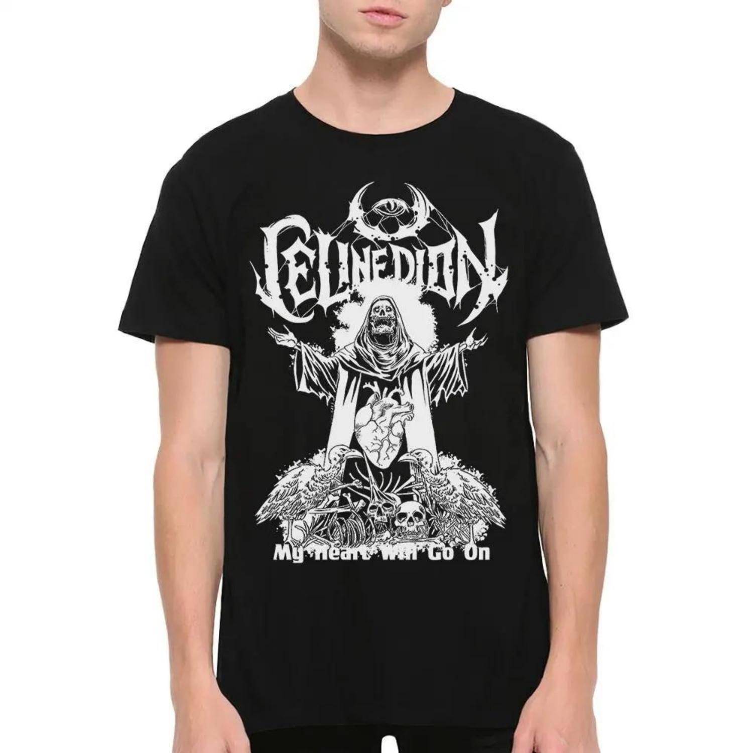 

Celine Dion My Heart Will Go On Death Metal Style TShirt Graphic Short Sleeve Shirt AllSeason Mens TShirt Black Cotton Tee S