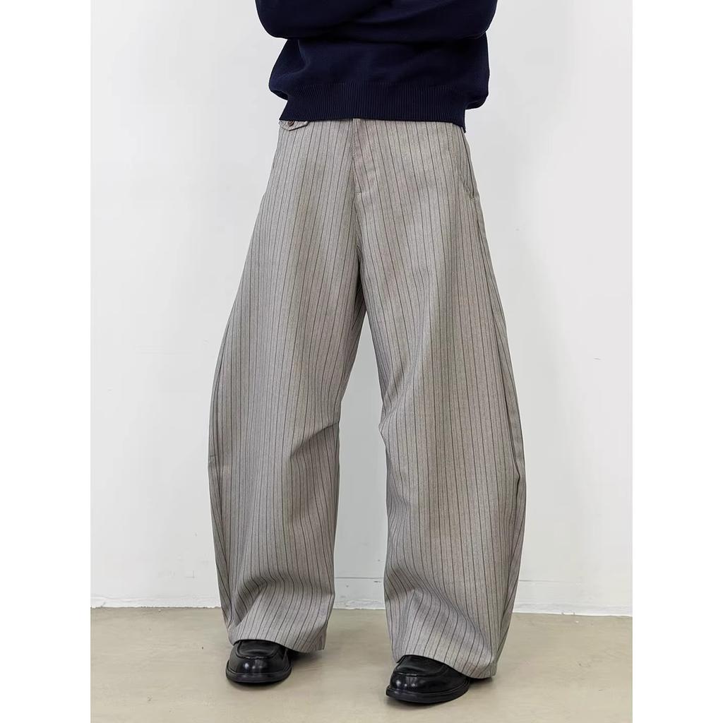 Factor Old Money Wind Striped Wide Leg Scimitar Pants Men's Retro Senior Sense Cleanfit Lazy Casual Pants
