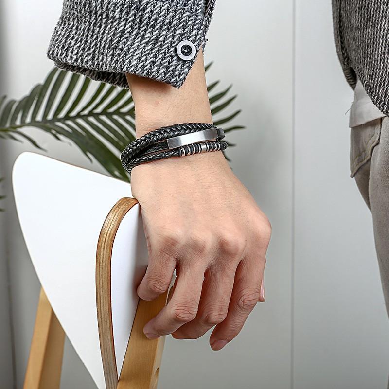 Mens Stainless Steel Braided Multi-Layer Bracelet With Magnetic Clasp Geometric Design Fashion Minimalist Jewelry