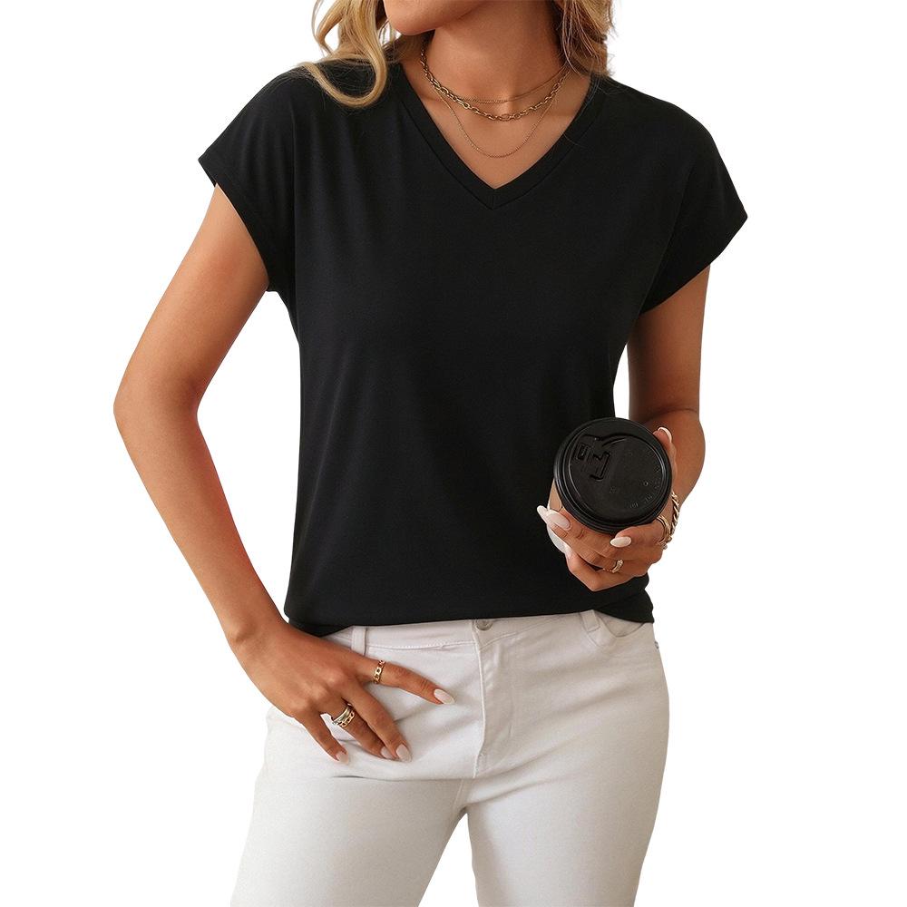 European and American V-neck Women's Summer Slim Fit T-shirt