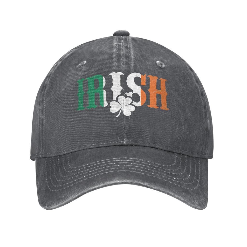 Irish Flag Clover Baseball Denim Cap Retro Washed Outdoor Casual Unisex Adult Polyester Hat