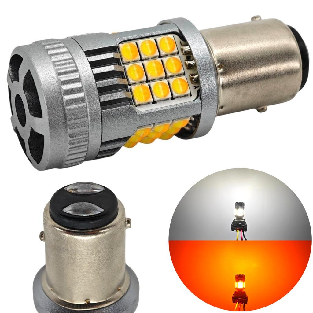 2 Szt P21/5W Led Żarówka Bay15D 12-24V Bez Błędu 2800Lm Biało-Pomarańczowa