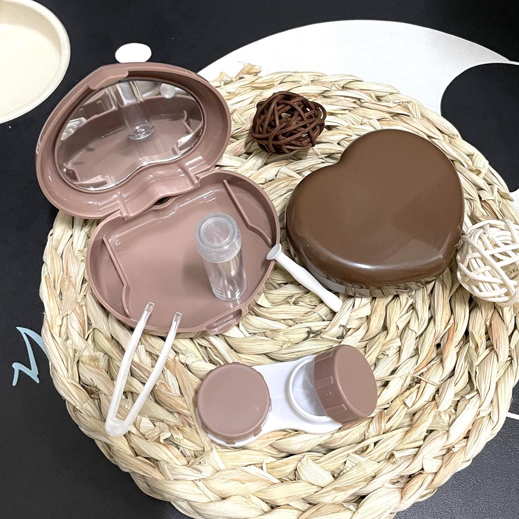 Contact Lens Case, Travel Size Cute Colored Contact Lenses Applicator Removal Tool Kit with Mirror Solution Bottle for Daily Outdoor Heart (2 Pack)