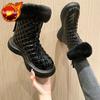 Winter Leather Waterproof Woman Shoes Chunky Round Toe Plush Snow Boots for Women Trend 2025 Boot On Promotion Goth Hot Booties