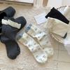 Flower Socks Women'S Autumn Sweet Double Bow Medium Tube Socks Color Matching Lace Stacking Socks
