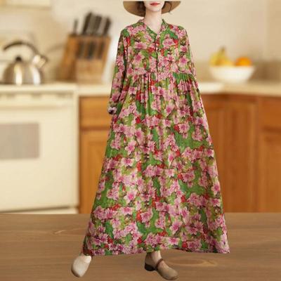 Long Sleeve Plus Size Cotton Vintage Floral New In Dresses for Women Casual Loose Spring Autumn Dress