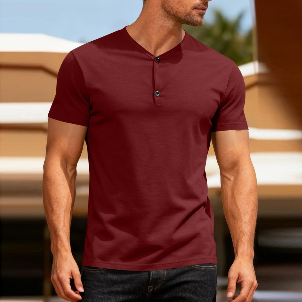 Men's Solid V Neck Lightweight Short Sleeve Top Breathable Wicking Shirt for Sports and Daily Wear