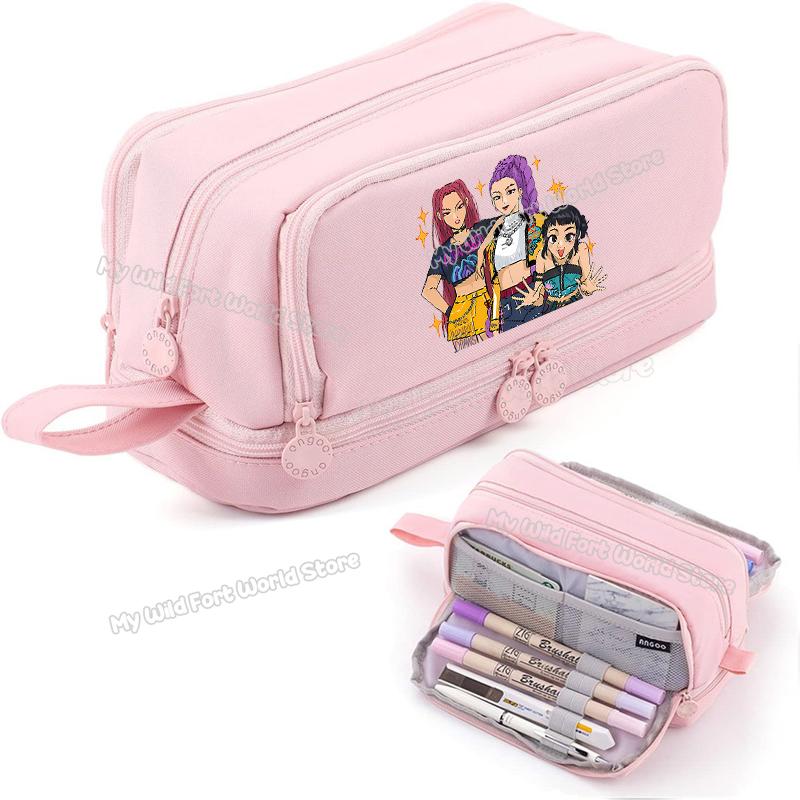 High Quality Kpop Demon Hunters High-capacity Pencilcase Rumi Mira Zoey Girl Stationery Pouch Cartoon Student Pencil Bag School Supplies