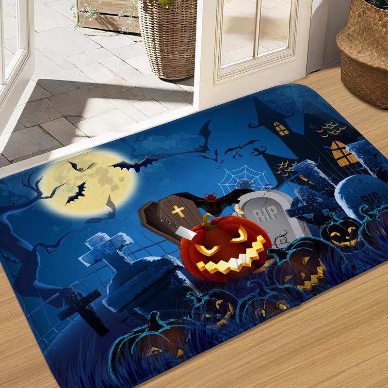 Halloween Horror Pumpkin Pattern Indoor And Outdoor Decoration Door Mat Bedroom Living Room Small Carpet Bathroom Absorbent Pad