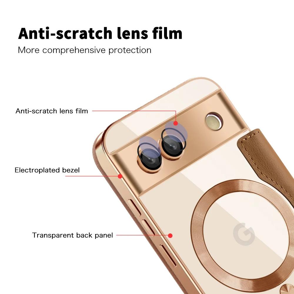 Luksusowy skórzany portfel Klips na karty Magnetyczne Przezroczyste etui na telefon do Google Pixel 9 10 Pro XL 10Pro 9Pro 9A 8A 7A Poszywane Etui z klapką