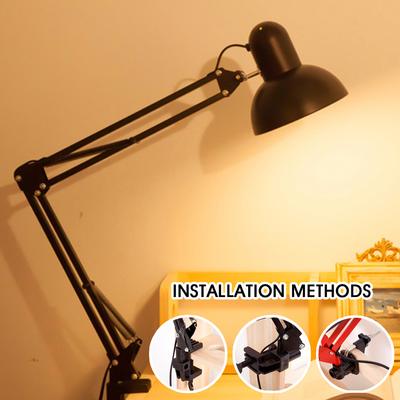 LED Desk Lamp Metal Swing Arm Spring Loaded Adjustable Reading Lamp For Bedroom Night Light With C-Clamp E27 Bulb Not Included