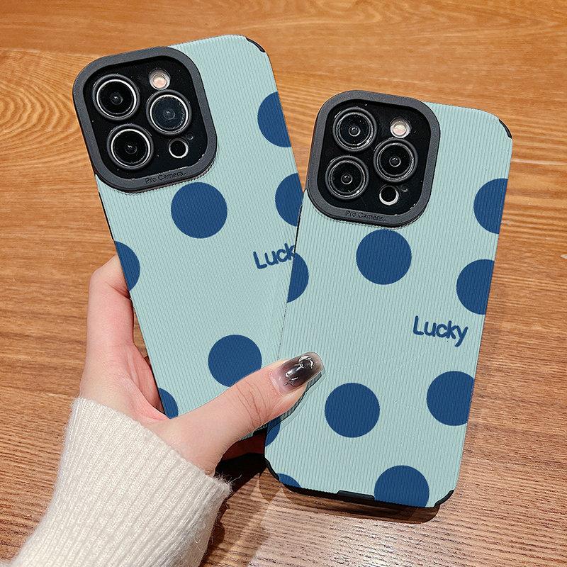 Custodia Verticale in Pelle con Fantasia di Pois Blu Carini, Custodia Morbida in Silicone Antiurto con Protezione Completa per Obiettivo Fotocamera per IPhone Samsung