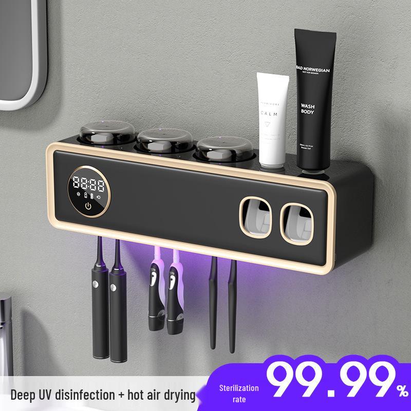 Chytrý nástěnný držák na zubní kartáčky UV dezinfektor se sušením a úložným kelímkem