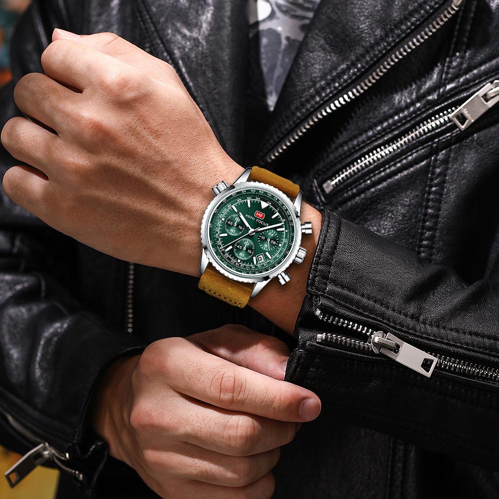 MINI FOCUS Multifunctional Casual Quartz Watch Watches for Men Chronograph Pilot Wrist Watch with Date Luminous Hands 0463G