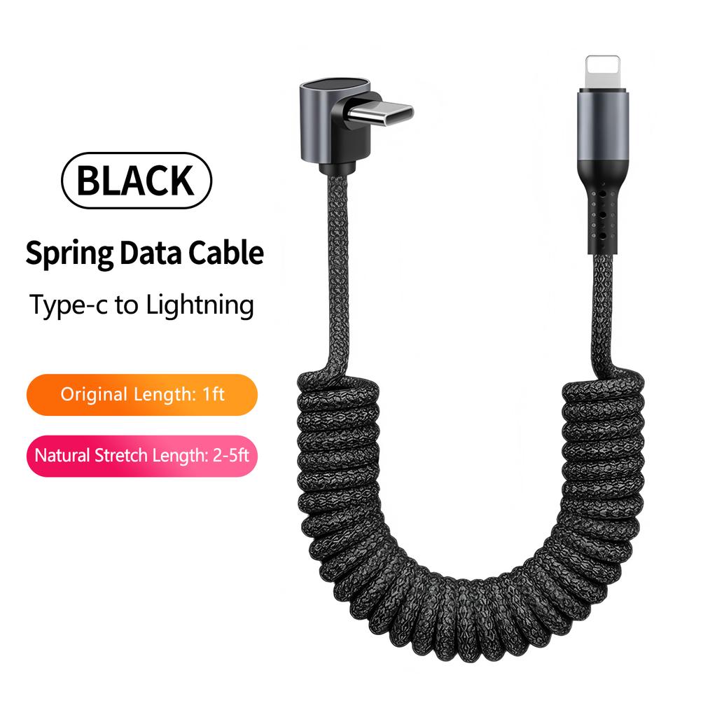 Electronic Accessories 100W 90 Degree Right Angled USB-C Coiled Retractable Data Cable Pure Copper Conductor Braid