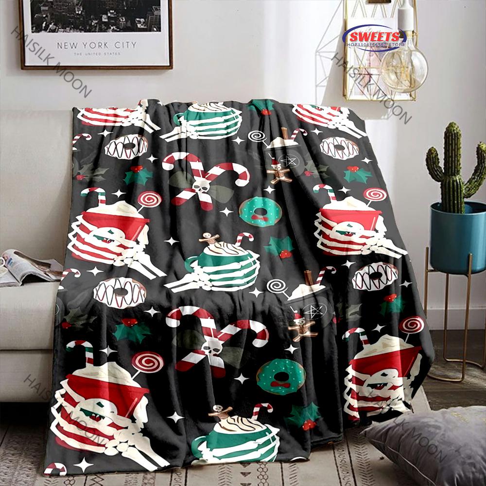Spooky Skull Christmas Print Blanket Warm Soft and Comfortable Home Travel Blanket Sofa Bedding Cover Blankets Gift for Friends