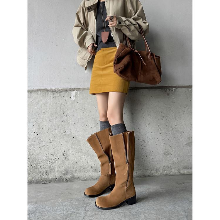 Frosted Leather But Knee High Boots Women's Autumn and Winter 2025 New Boots Knight Boots Thin Women's Boots