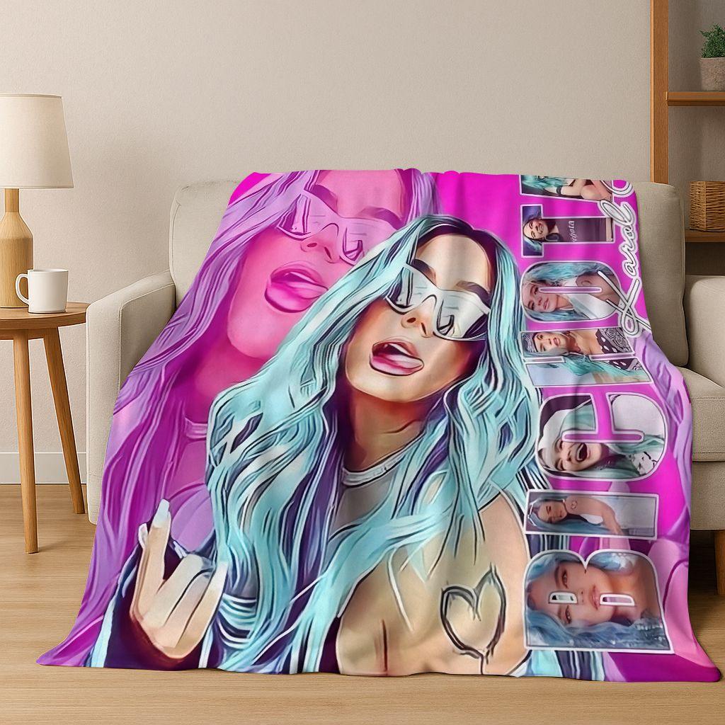 3D Karol G Singer Carolina G Art Flannel Blanket,Cozy Soft Throw Blanket for Home Bedroom Bed Sofa Picnic Office Cover Gift