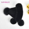 SOMALER Winter Real Fox Fur Hats for Women Fur Pompom Ear Protect Caps Warm Lined Knitted Fur Beanies Fashion Russian Hat